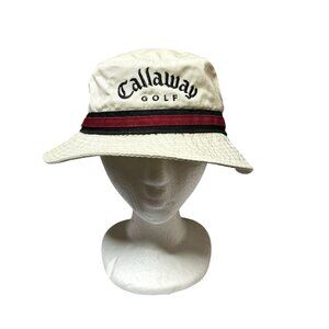 Callaway Golf Bucket Hat Beige With Red & Black Band 100% Cotton Unisex